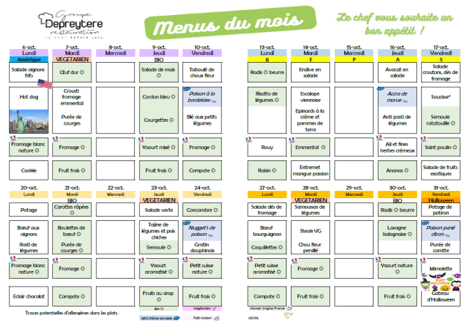 menus octobre 2025