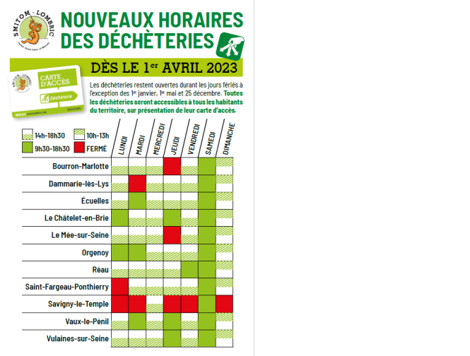 dechetterie nouveau horaires